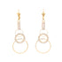 Introducing the elegant 2 inch Drop Earrings with Zirconia Stones. Crafted in 14k gold-filled material, these earrings feature a series of interlinked circles, some adorned with zirconia stones for added versatility. The design is completed with larger plain hoops at the bottom, exuding a sophisticated touch.